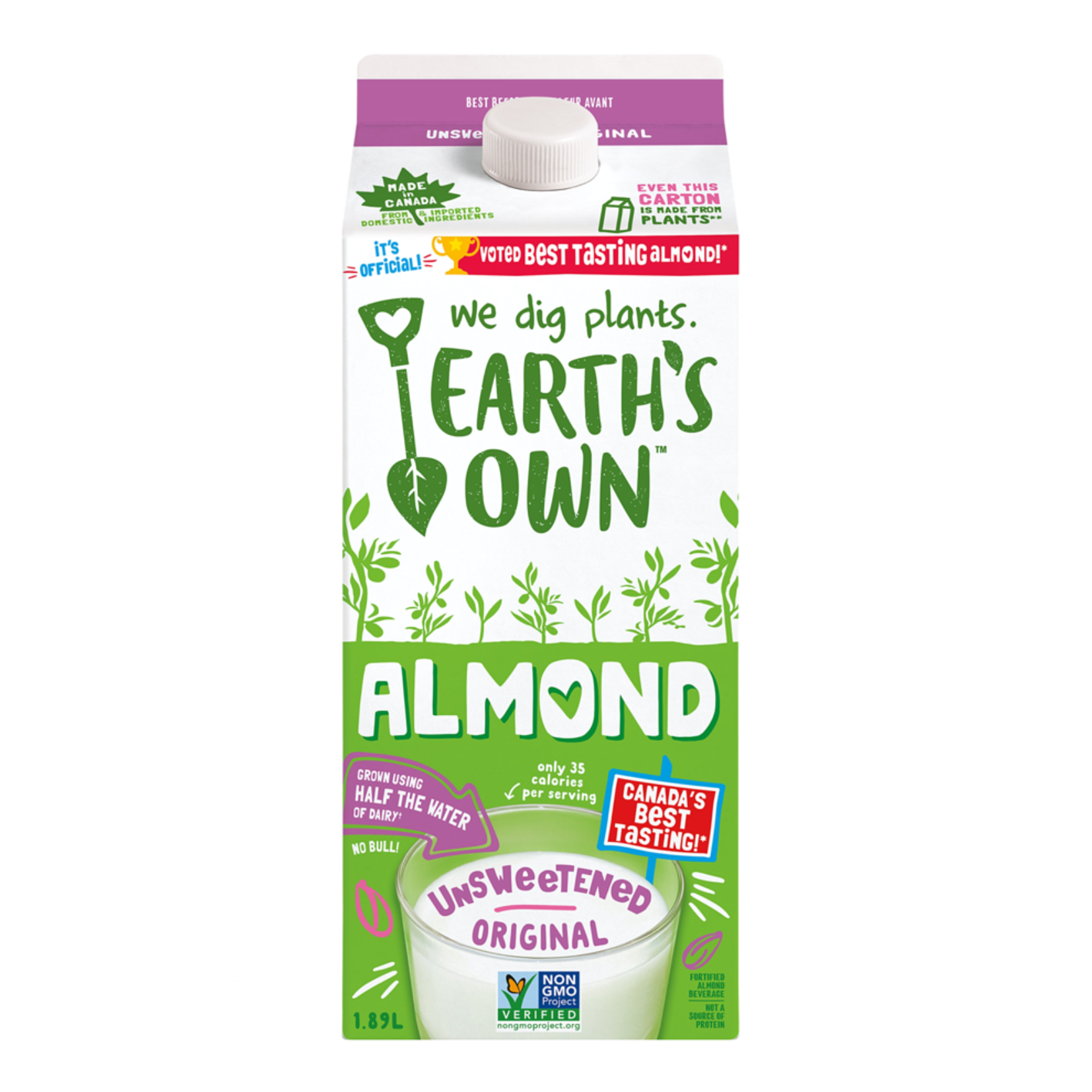 Earth's Own Unsweetened Organic Original Almond Milk 1.89L