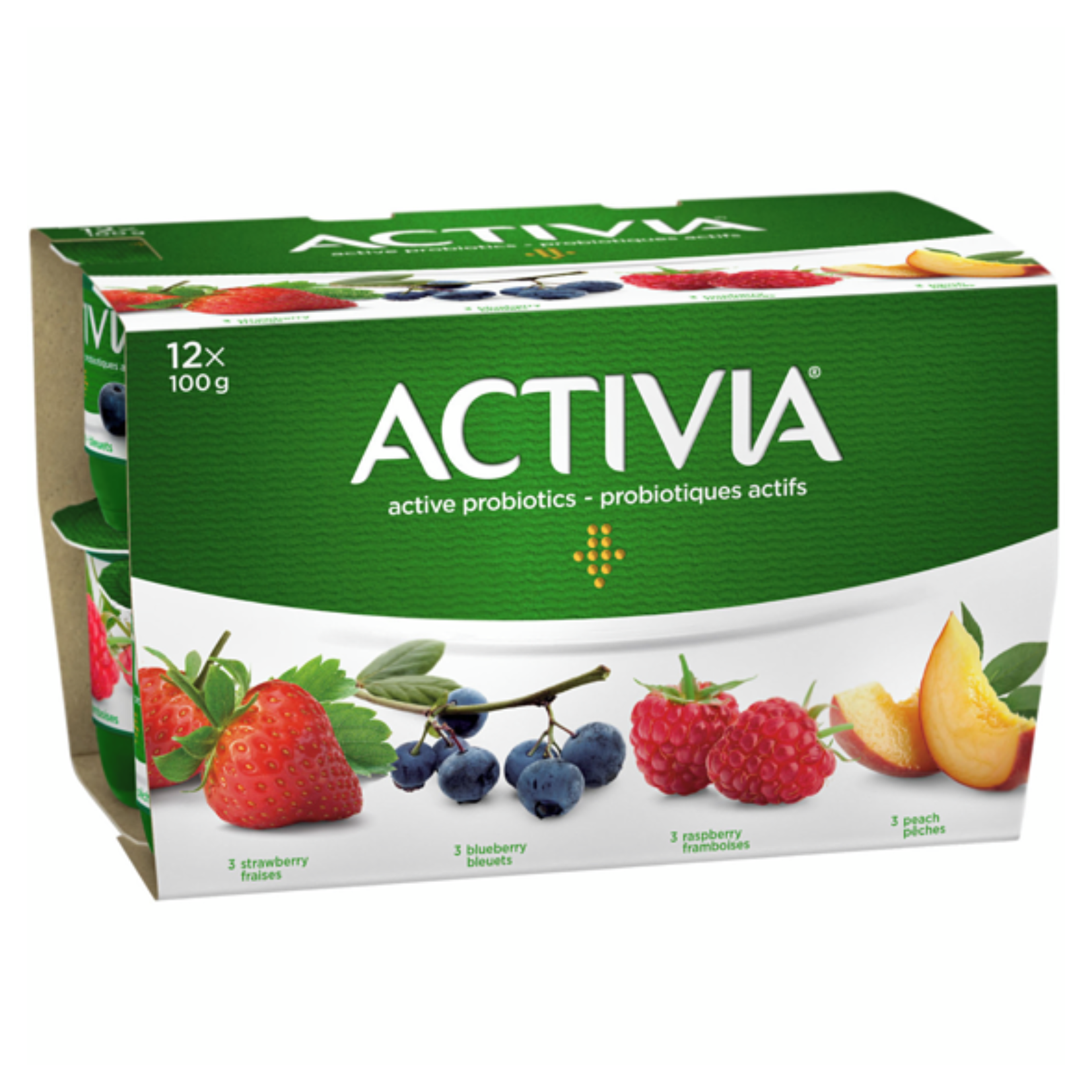 Activia Probiotic Straw, Blue, Rasp, Peach Yogurt 100g x 12