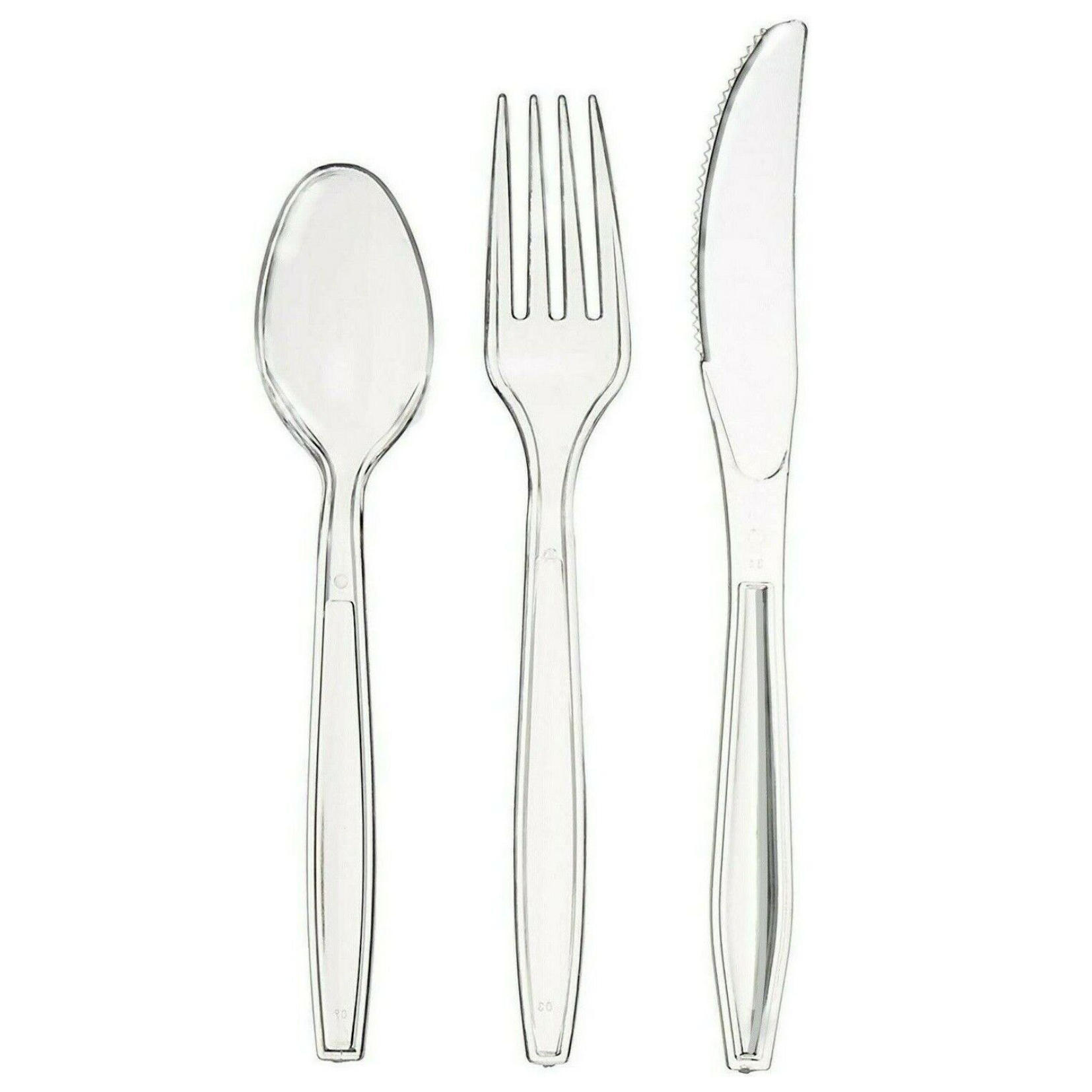 Heavy Duty Clear Plastic Cutlery Set 50 Knives 50 Forks  50 Spoons