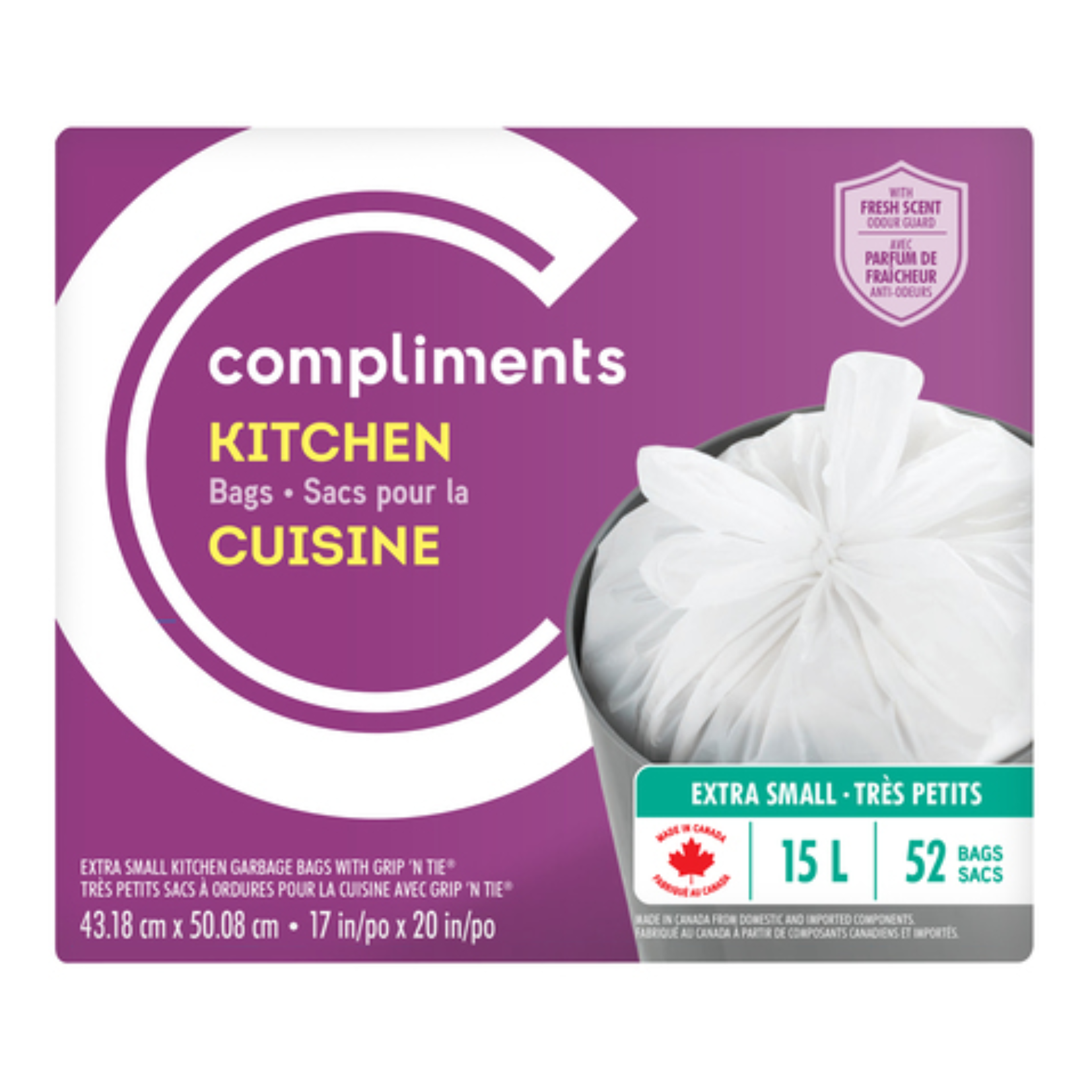Compliments Extra Small Grip'N'Tie Kitchen Bags 52ct