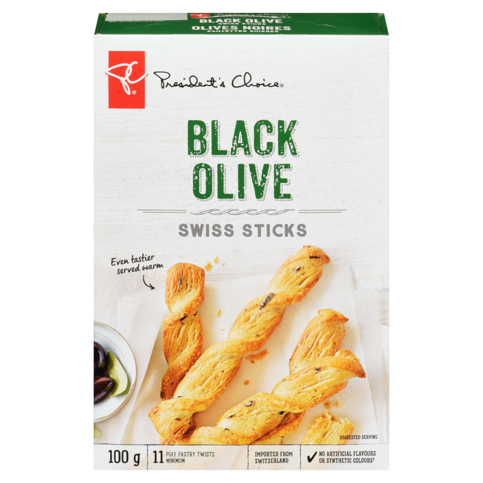 President's Choice Black Olive Swiss Sticks 100g