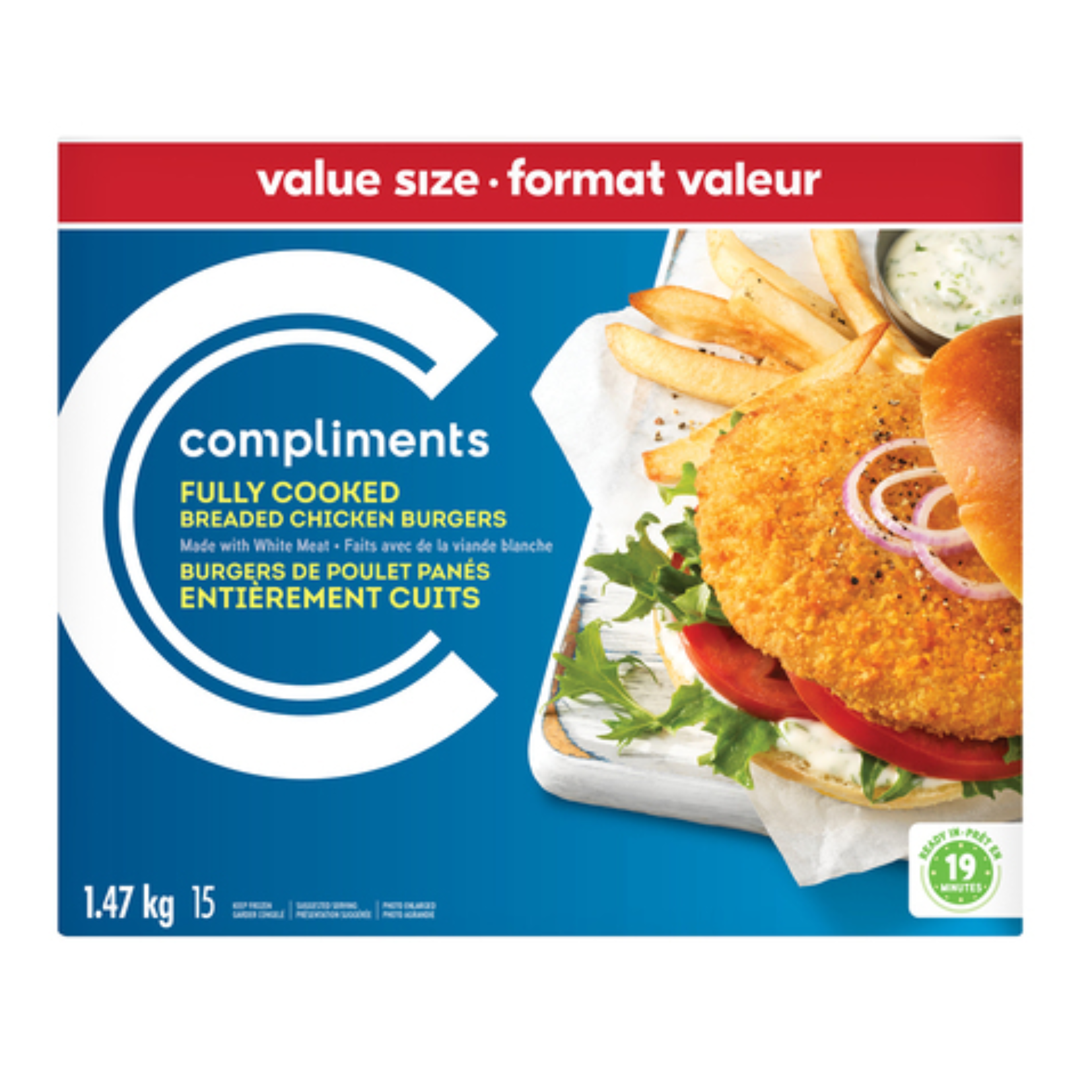 Compliments Breaded Fully Cooked Chicken Burgers 1.47kg
