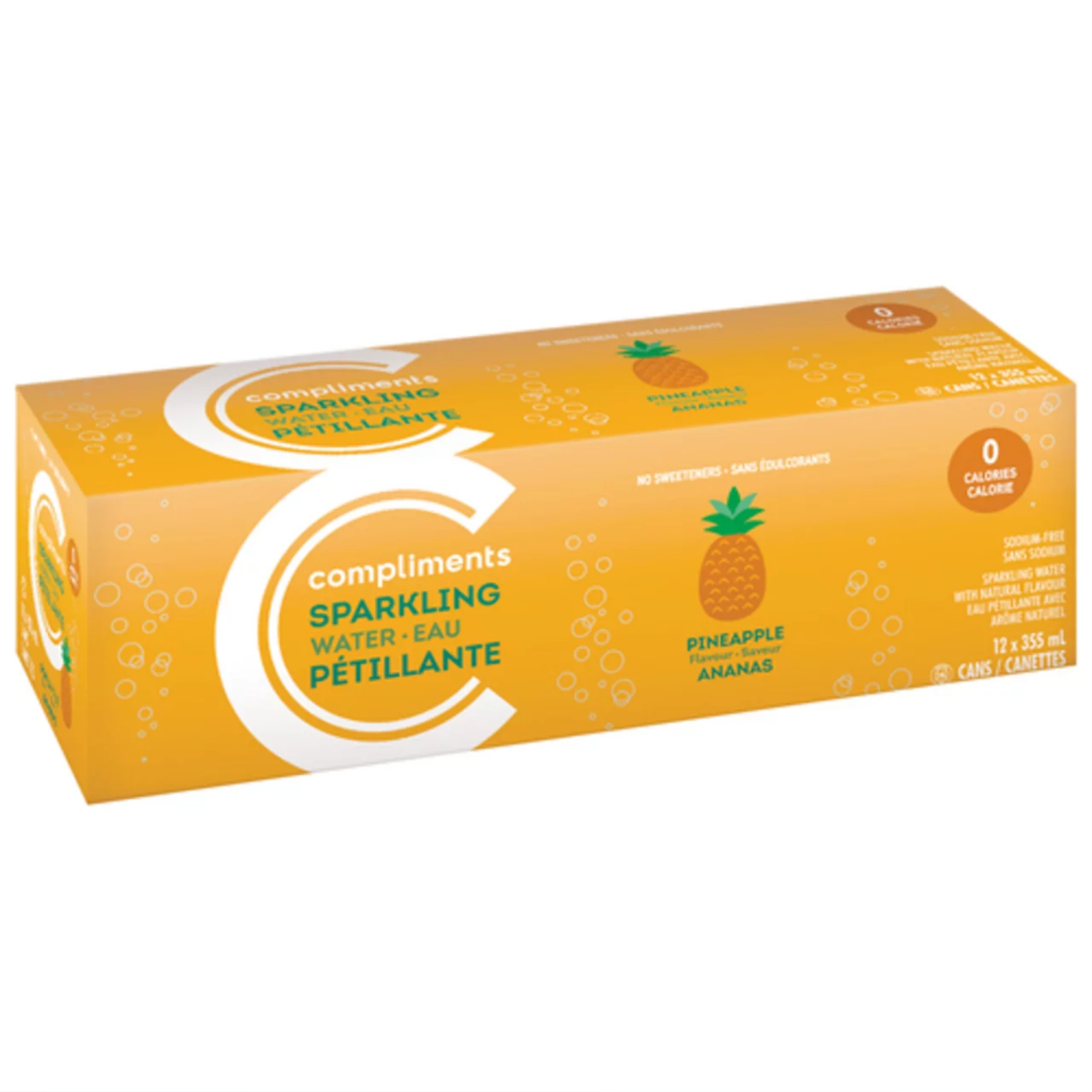 Compliments Pineapple Sparkling Water 355ml x 12