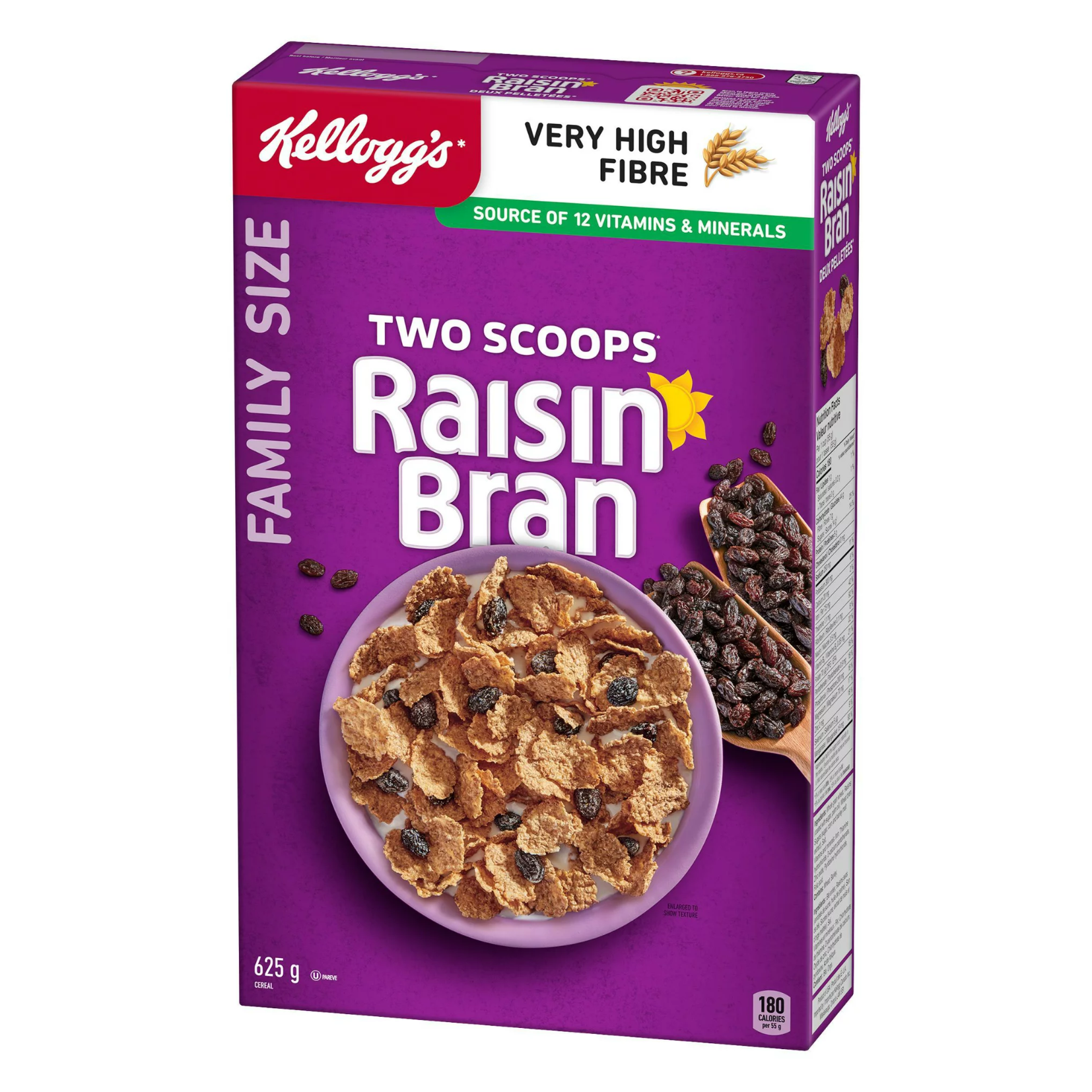 Kellogg's Two Scoops Raisin Bran Cereal Family Size 625g