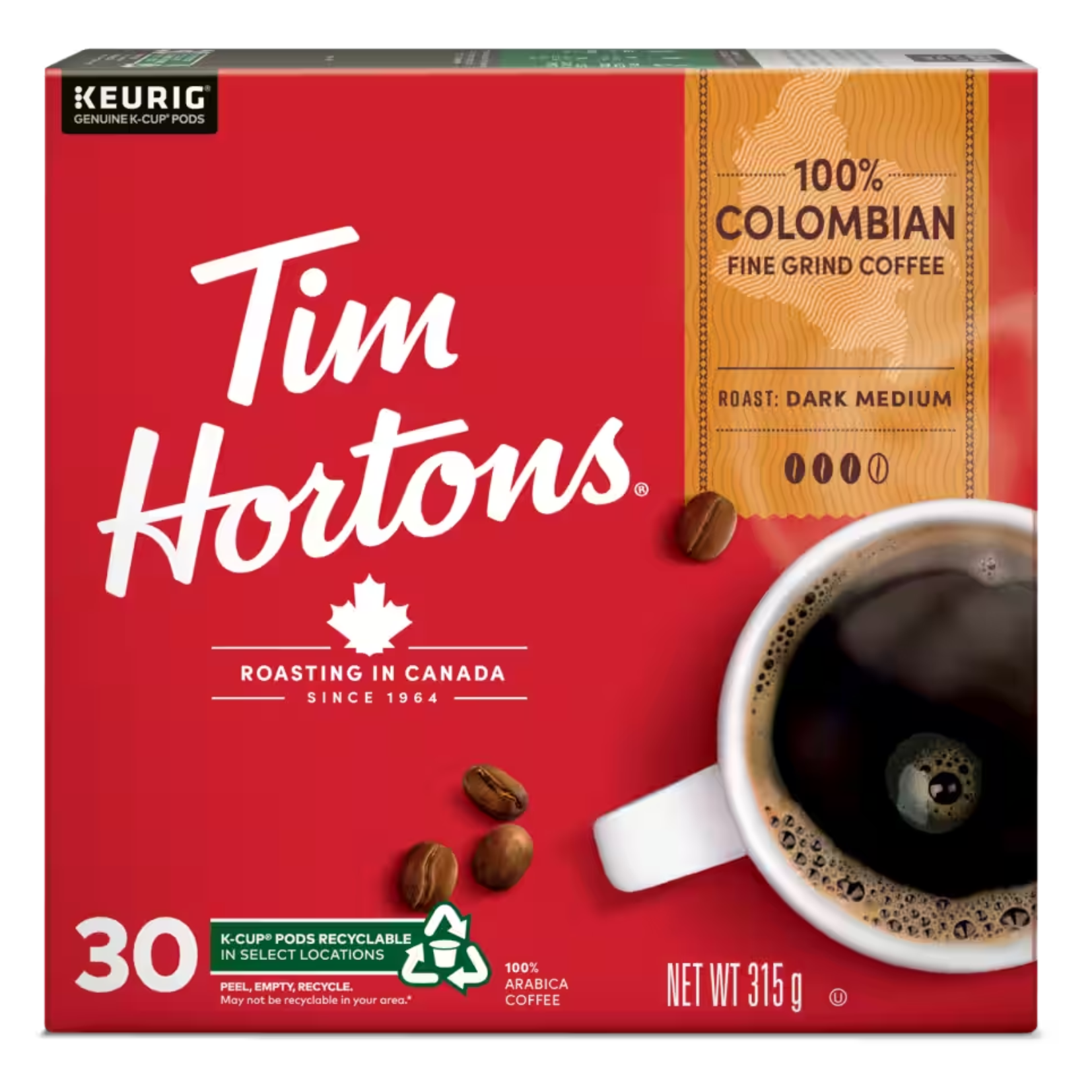 Tim Hortons 100% Colombian K-Cup Coffee Pods 30ct