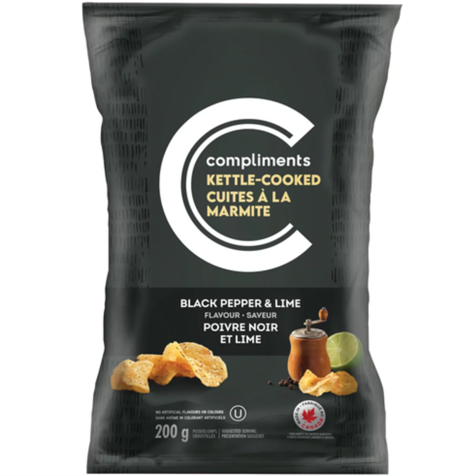 Compliments Black Pepper & Lime Kettle Cooked Potato Chips 200g