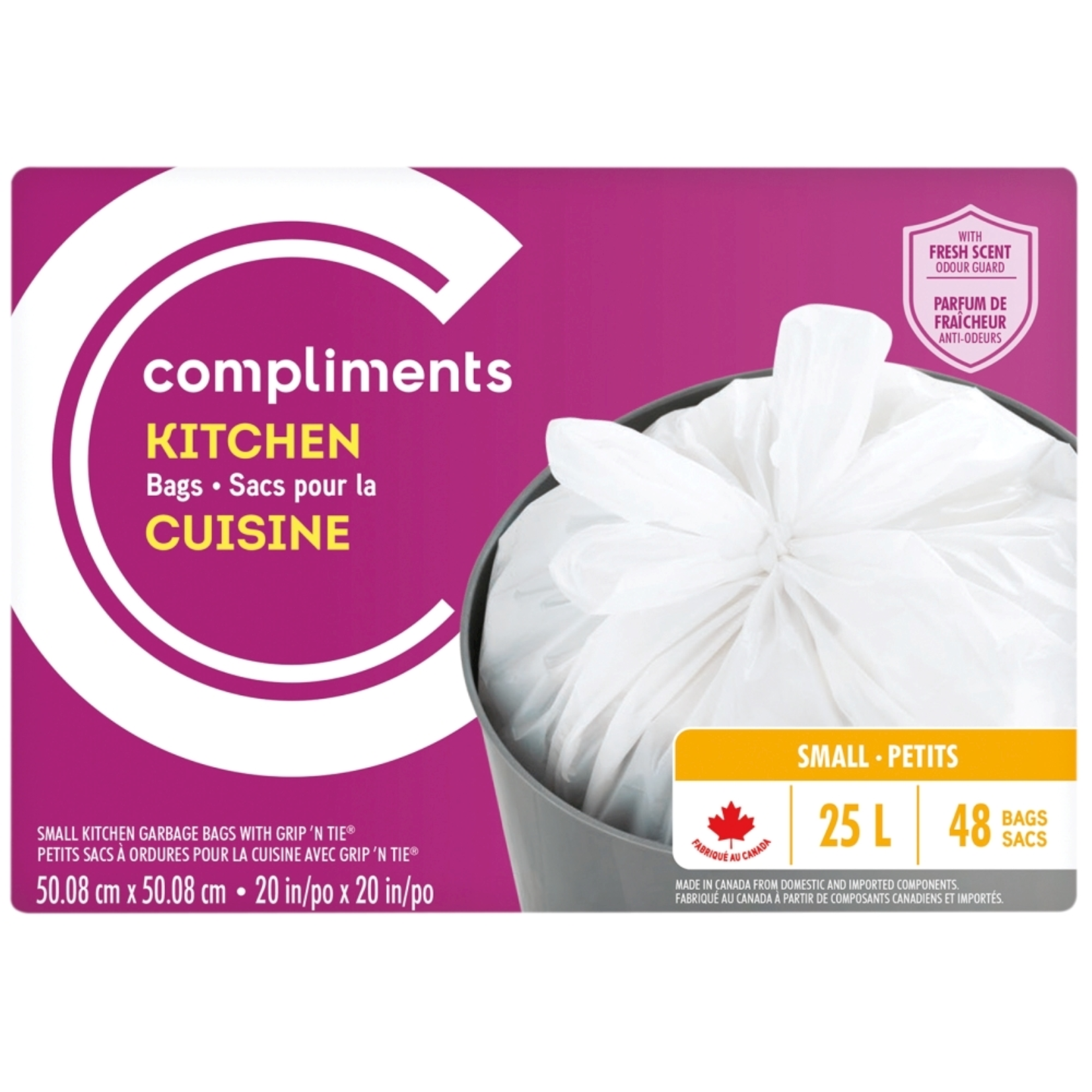 Compliments Small Grip'N'Tie 25L Kitchen Bags 48ct