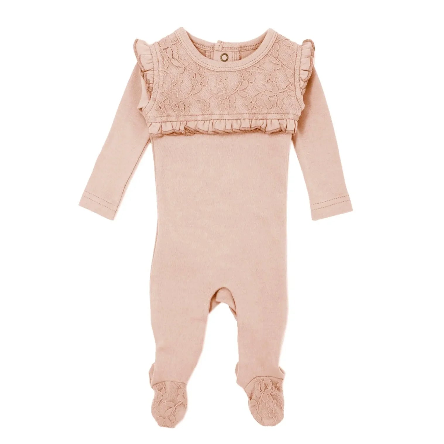 L’ovedbaby Organic Lace Footie in Rosewater 9-12m