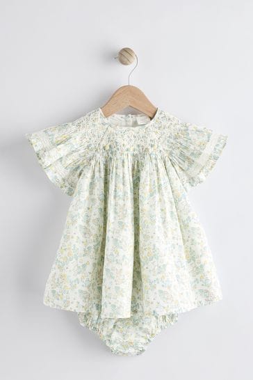 Next Green Ditsy Floral Woven Baby Dress 12-18m