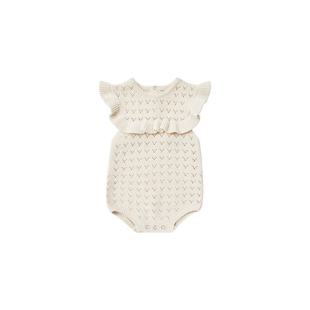 Quincy Mae Pointelle Ruffle Romper || Natural 0-3m