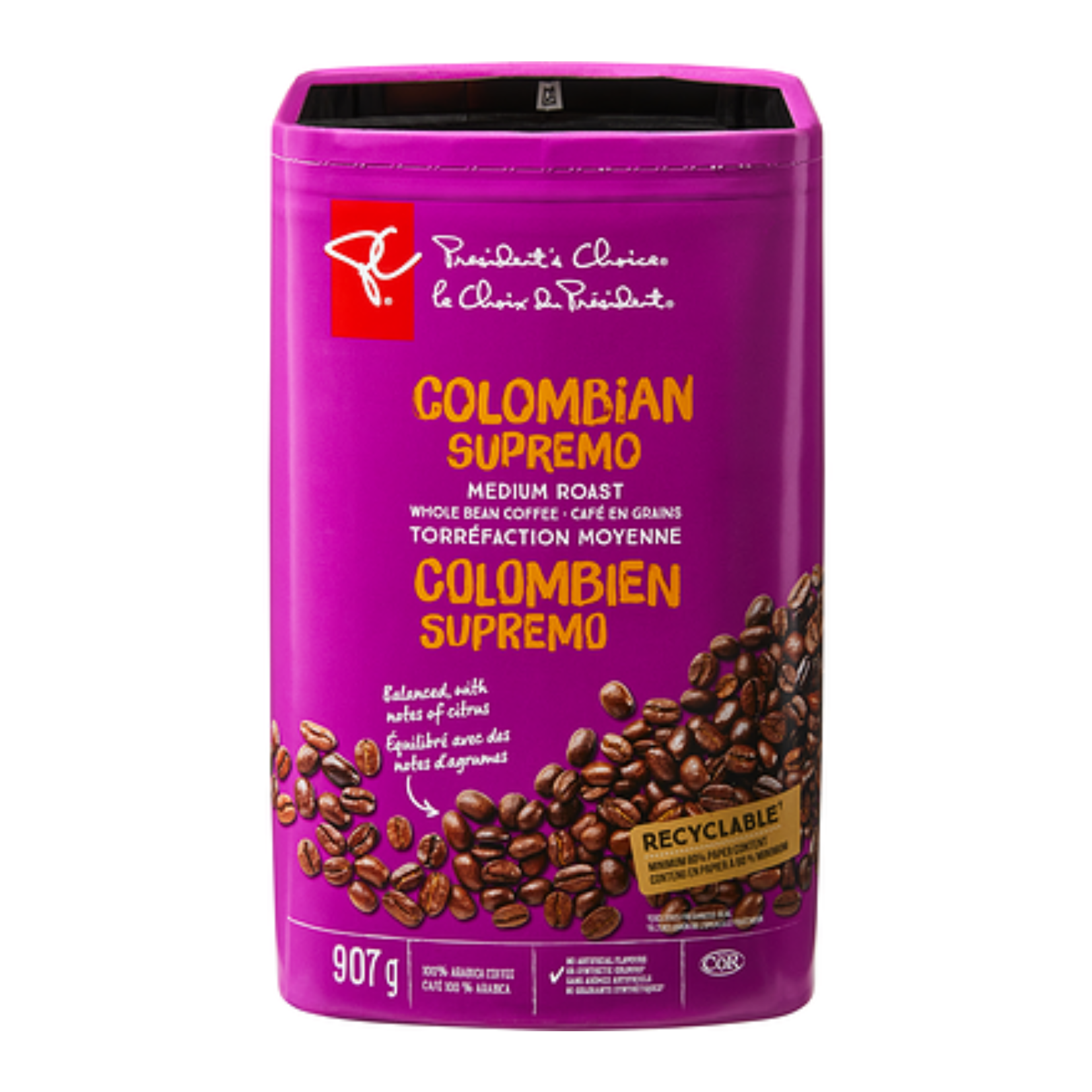 Presidents Choice Colombian Supremo Medium Roast Whole Bean Coffee