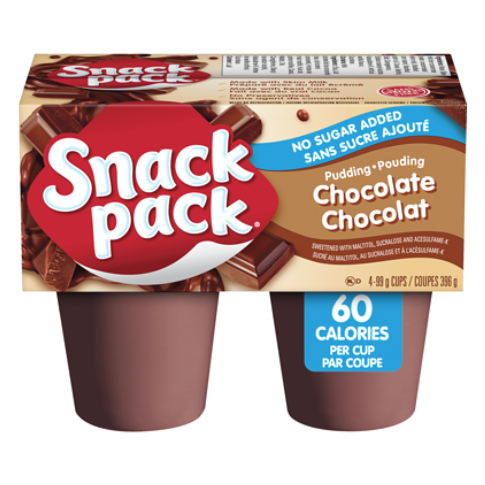 Snack Pack No Sugar Added Chocolate Pudding 99g x 4