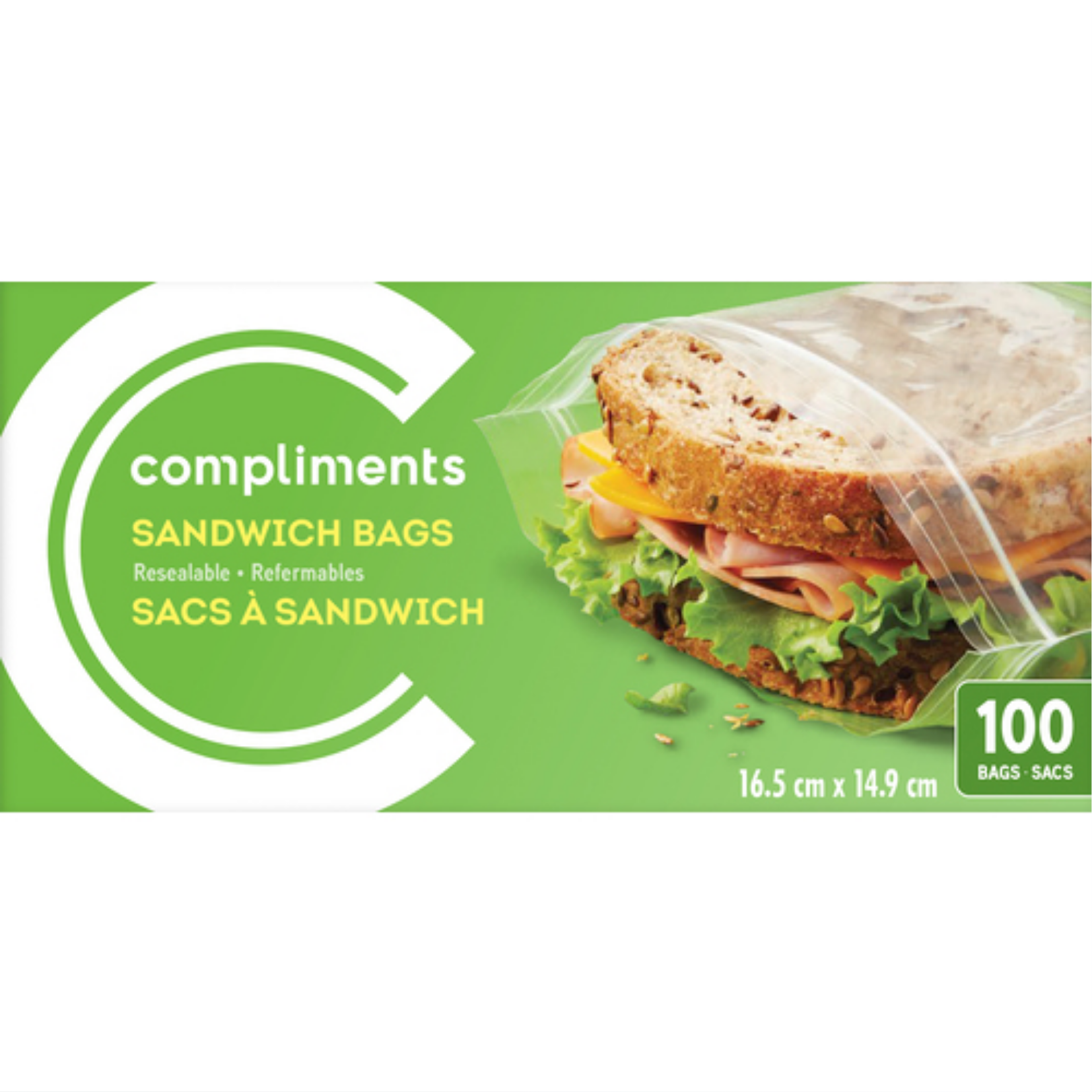 Compliments Resealable Sandwich Bags 100ct