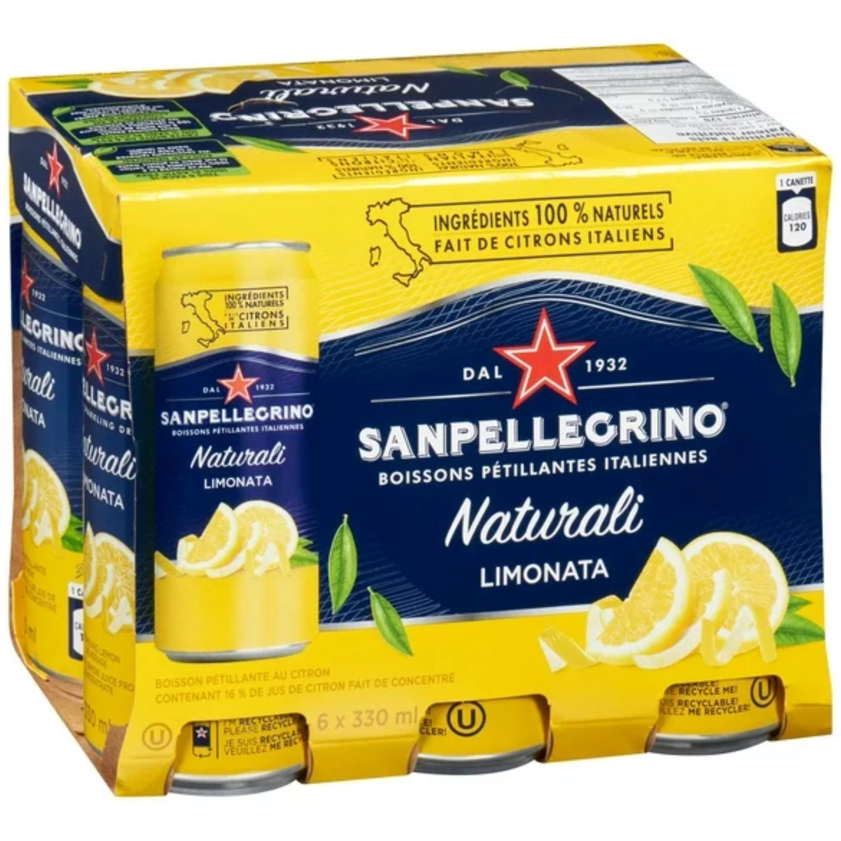 San Pellegrino Naturali Limonata Sparkling Lemon Beverage 330ml x 6
