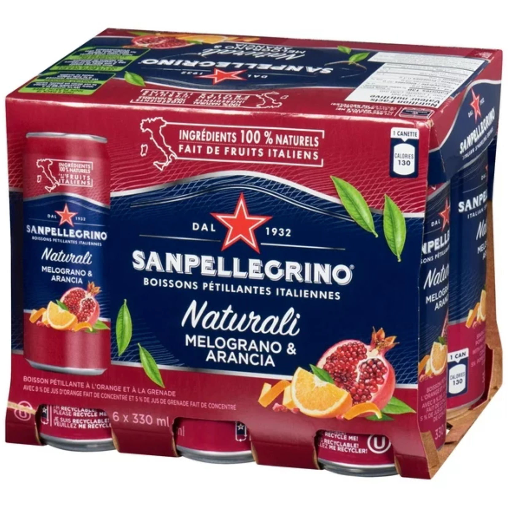 San Pellegrino Naturali Melograno & Arancia Sparkling Orange and Pomegranate Beverage 330ml x 6