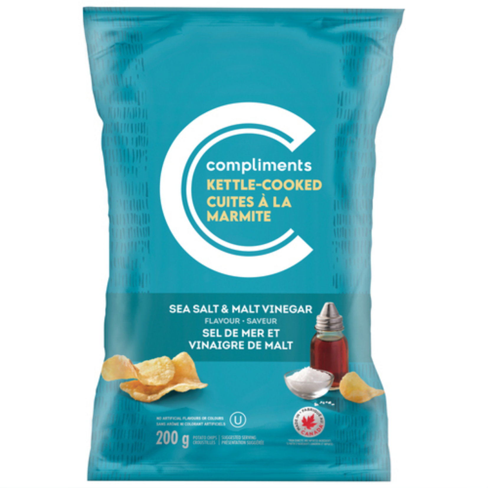 Compliments Sea Salt & Malt Vinegar Kettle Cooked Chips 200 g